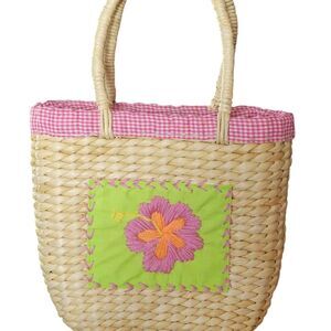 Girl's Pottery Barn Kids Wicker Woven Straw Handbag w/ Woven Wheel Stitch Flower
